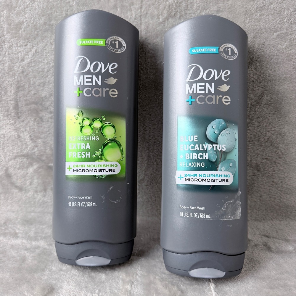 Dove Men+Care Body and Face Wash Men 18oz 2pk Extra Fresh Blue Eucalyptus Birch